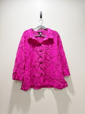 Ali Miles Hot Pink Button-Down Toggle Lightweight Shirt Art To Wear Rayon Sz 2X